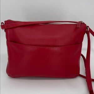 Levenger Leather Cherry Red Crossbody Bag